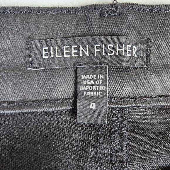 Eileen Fisher Womens Waxed Organic Cotton Stretch Denim Pant Black Biker Chic 4 - Picture 9 of 16